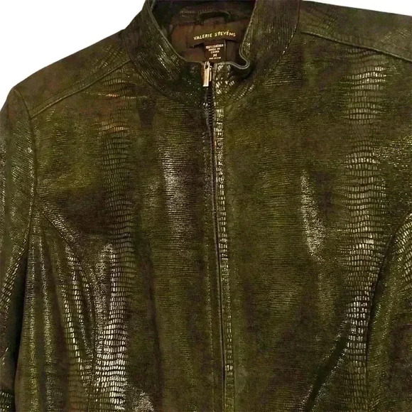 Valerie Stevens Jacket Black‎ Suede Moto Casual Snake Pattern Embossed Size M - Picture 3 of 6